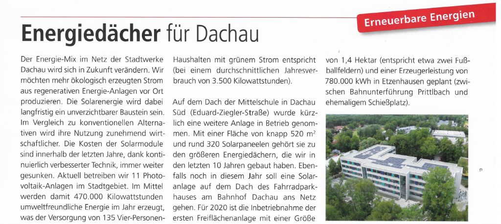 Energiedächer für Dachau Zeitungsartikel